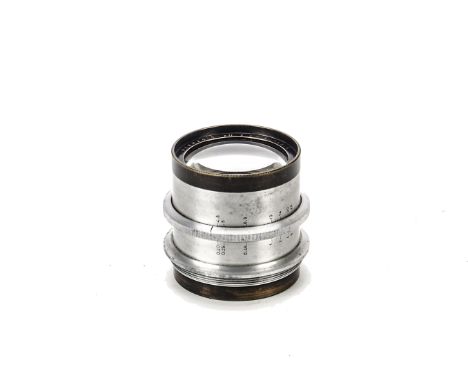 A Hermagis Anastigmat 210mm f4.5 Lens, chrome, serial no. 61627, body, G, elements, VG, some light internal haze, with maker’