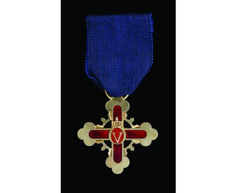 Norway, Order of Merit, Officer’s breast badge, in silver-gilt and red enamel, width 44mm, extremely fine