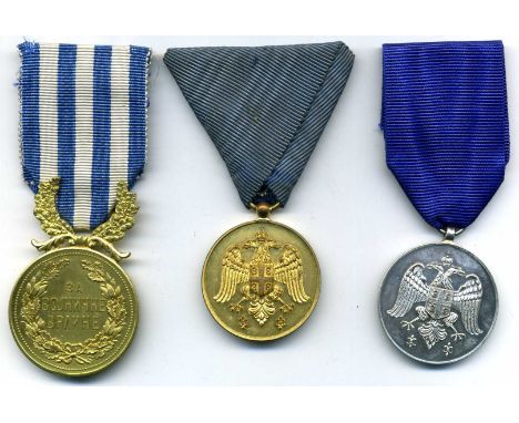 Serbia, Medal for Zealous Service 1913 (2), Gold, in bronze-gilt and Silver, in silvered bronze; Medal for Military Virtues, 