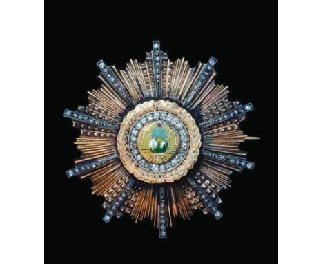 Romania, Order of 23 August, First Class star, in gold, reverse hallmarked, centre and angles of the star set with rose diamo