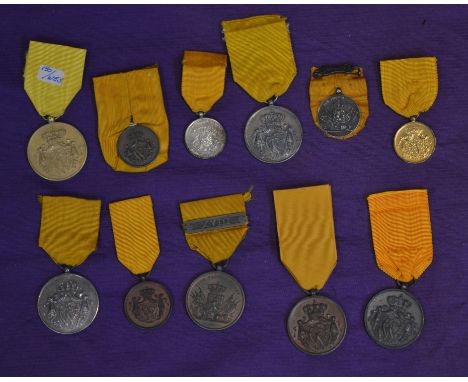 Netherlands, Naval Long Service Medals (6), Gold, in bronze-gilt, 37.5mm, Silver (3), 37.5mm (2), 27mm, Bronze (2), 37.5 and 