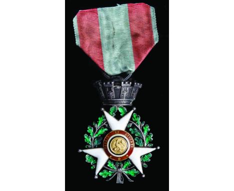 France, July Cross, 1830, type I breast badge in silver, gold and enamels, 40mm, with original ribbon, minor repairs to white