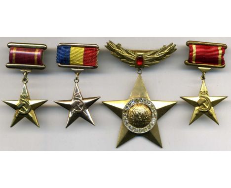 Romania, Hero of The Romanian Socialist Republic, Gold Star, in gilt, central surround set with pastes and suspension ring se