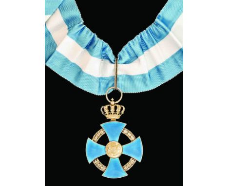 Romania, Faithful Service Order, type 2, Commander’s neck badge, in silver-gilt and blue enamel, width 50mm, reverse of badge