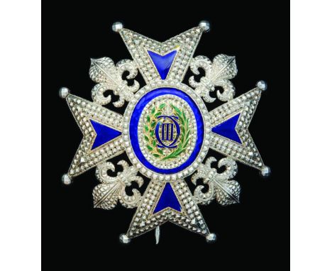 Spain, Order of Charles III, Commander’s breast badge, by Krètly, Paris, late 19th century, in silver, gilt and enamels, widt