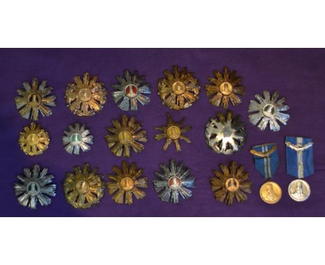 Romania, Order of Tudor Vladimirescu, various insignia (18), First Class badges (5), in silver gilt and enamel with pastes in