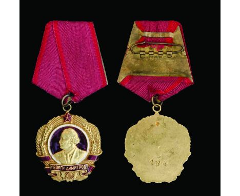 Bulgaria, People’s Republic, Order of Georgi Dimitrov, type 1, solid construction, in 22 carat gold and red enamel, reverse w