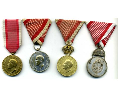 Serbia, Royal Household medals (4), all Alexander I, type 1, Silver with Crown, in silvered bronze; type 2, Gold with crown, 