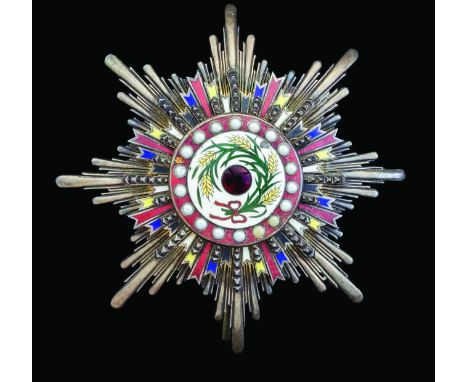 China, Order of the Precious Brilliant Golden Grain, Second Class breast star, in silver-gilt and enamels, with central red g