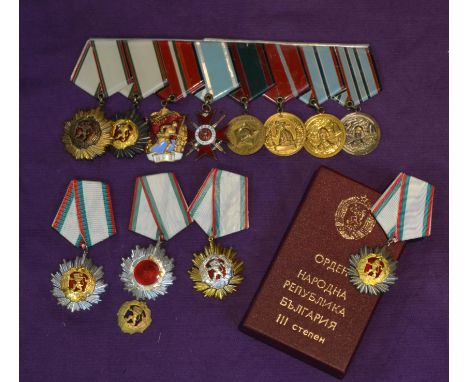 Bulgaria, Order of the People’s Republic of Bulgaria, First, Second (2) and Third class breast badges, all in silvered, gilt 
