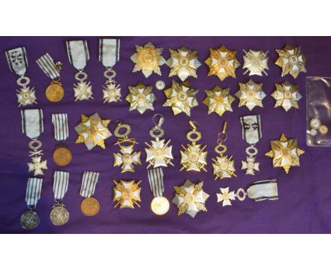 Romania, Republic, Order of Merit, Military Division, various insignia (22), mainly in silvered or gilt metal and white ename