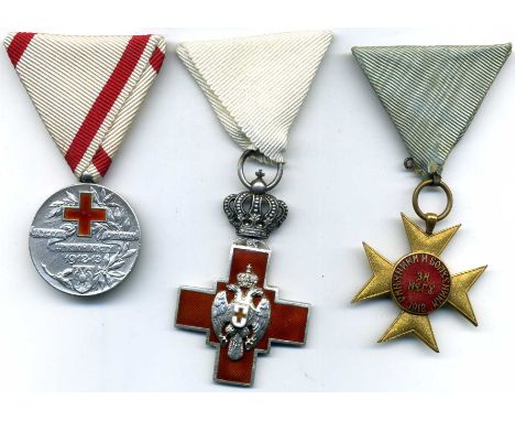 Serbia, Decorations for Humanitarian Services (3), Cross of the Serbian Red Cross Society, by Huguenin, in silver and red ena