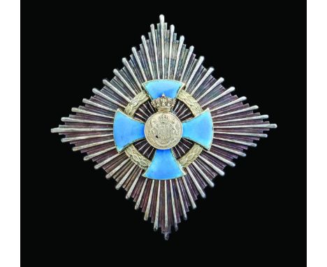 Romania, Faithful Service Order, type 2, Grand Cross breast star, by Resch, Bucharest, in silver, with gilt and blue enamelle