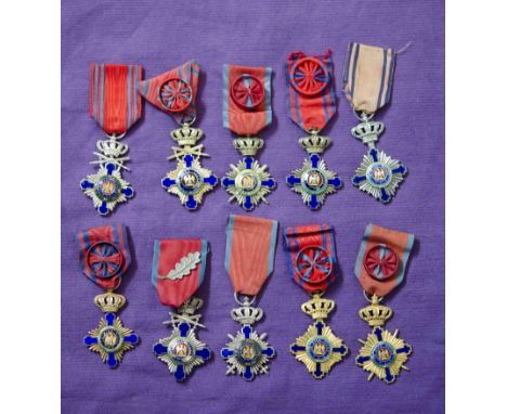 Romania, Order of the Star, type 1, Officer’s breast badges (6), Military Division (3), with swords in angles for War Merit (