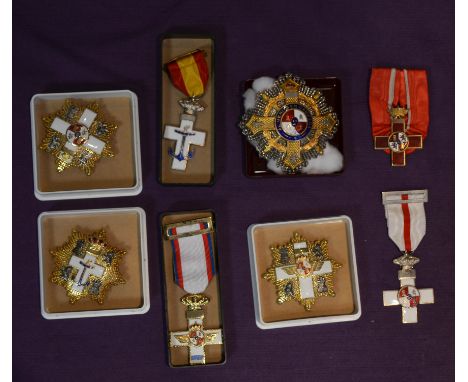 Spain, Order of Military Merit, Second Class breast star, white enamel type, with gilt and enamelled centre, First Class brea