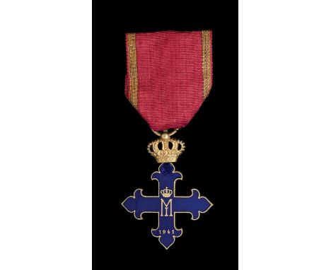 Romania, Order of Michael the Brave, 1941-44 issue, Third Class breast badge without swords, in gilt and blue enamel, width 3