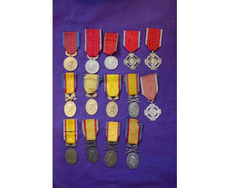 Romania, Military Virtue Medal, type 1, First and Second Class (2); type 2, First and Second Class (2); Medal for Valour and 