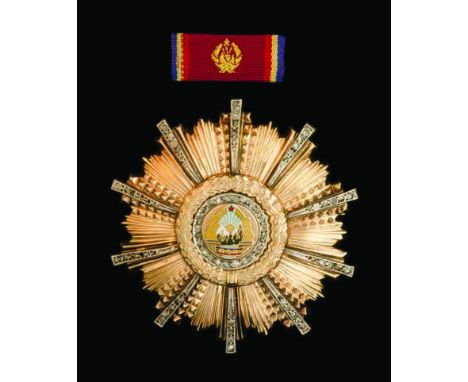Romania, Order of 23 August, First Class breast star, in gold, reverse hallmarked, central border and angles of star set with
