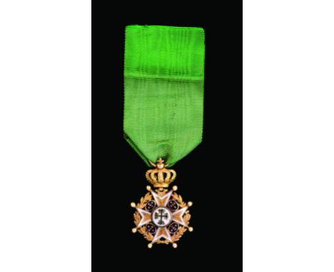 Portugal, Order of Aviz, Knight’s breast badge, mid-late 19th century, in gold with blue, white and green enamels, crown susp