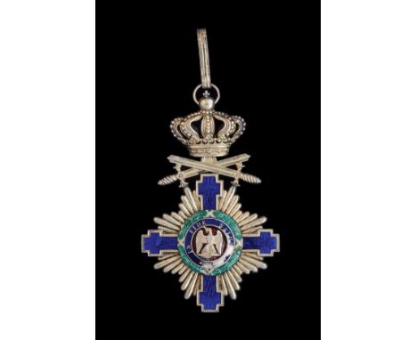Romania, Order of the Star Military Division, type 1, Commanders neck badge, in silver-gilt and enamels, with swords beneath 