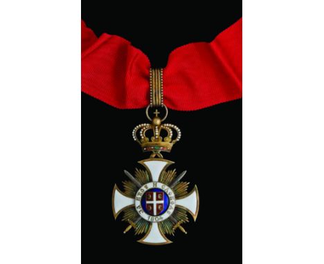 Serbia, Order of the Star of Karageorge with Swords (1912-41), Third Class neck badge, by Arthus Bertrand, Paris, in silver-g