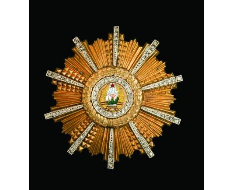 Romania, Order of 23 August, First Class breast star, in gilt metal, central border and angles of star set with diamonds, wid