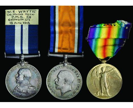 A Scarce ‘Operation Kronstadt’ D.S.M. Trio awarded to Chief Motor Mechanic William Eric Whyte, Royal Navy, who took part in t