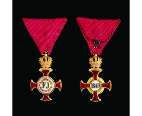 Austria, Merit Cross, 1875-1914 type, First class, by V. Mayer’s Söhne, in gold and red enamel, width 35.5mm, extremely fine