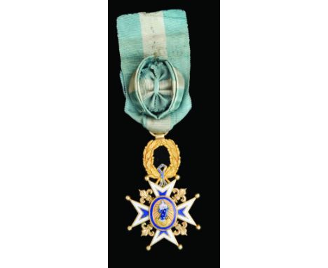 Spain, Order of Charles III, Officer’s breast badge, in gold and enamels, late 19th century, width 40.5mm, with original ribb