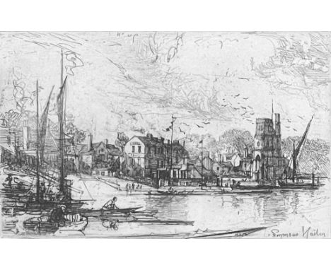 Francis Symour Haden (1818-1910 'Harry Kelly's Putney' Drypoint etching, flat signed under plate, plate measures, 12.5cm x 18