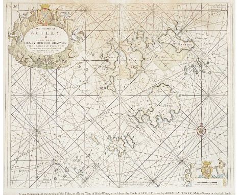 GREENVILE, Captain Collins Sea Chart of the Islands of Scilly  Engraved and printed on laid paper, with pictorial cartouche d