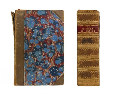 RUSKIN, John. 'The Stones of Venice,'  Three volumes bound in one, half polished calf with marbled boards, splitting of joint
