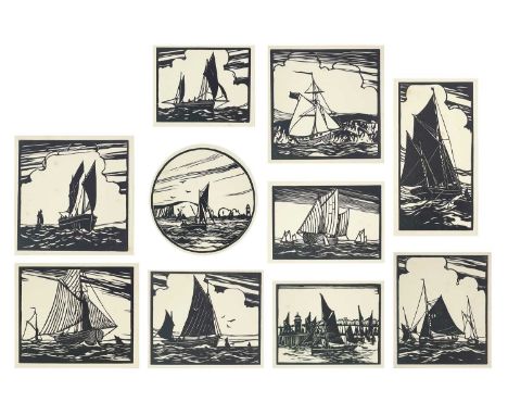 C. A WILKINSON Seven original woodcuts for 'Fishing Boats and Barges'  Ramsgate Trawler, 11cm x 14cm; Fishing Shack, Early 19
