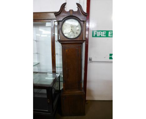 A George III oak 30-hour longcase clock, the painted circular dial signed Sam Hill, Sheffield 