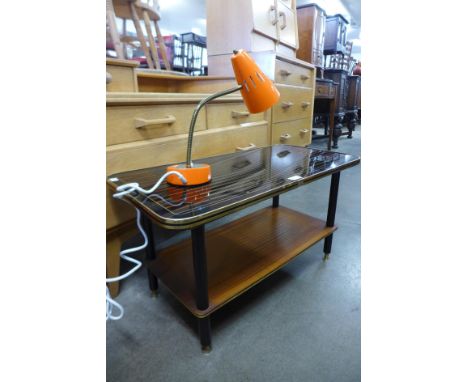 A 1960's coffee table and an orange anglepoise desk lamp 