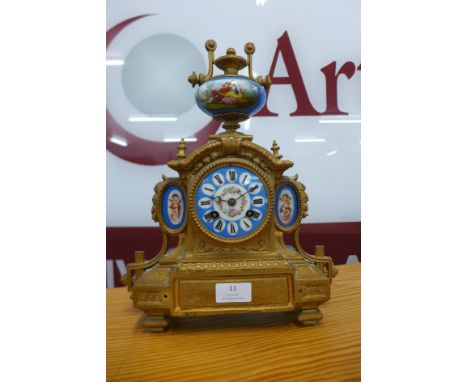 A 19th French Japy Freres gilt metal and Serves style porcelain mantel clock 