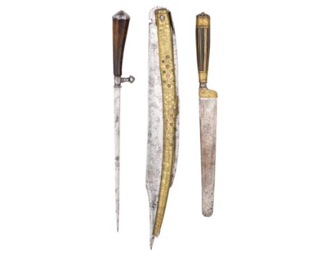 ‡ A SPANISH ALMARADA DAGGER, CLASP KNIFE (NAVAJA) AND ANOTHER KNIFE, LATE 18TH/19TH CENTURY the first with stout tapering bla