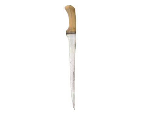 ˜A NORTH INDIAN DAGGER (PESH KABZ) WITH RHINOCEROS HORN HILT, SECOND HALF OF THE 19TH CENTURY with strongly tapering blade fo