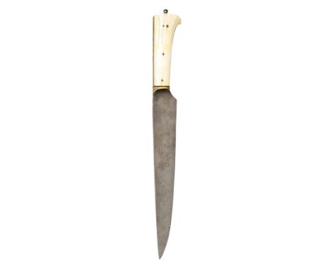 ˜A PERSIAN DAGGER (KARD), QAJAR, 19TH CENTURY with tapering single-edged blade of finely watered steel, decorated with gold a