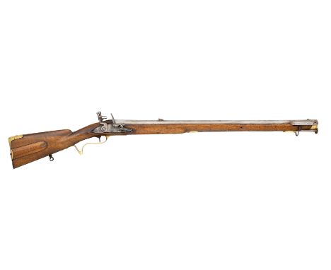 A .650 CALIBRE GERMAN FLINTLOCK JAEGER RIFLE, CIRCA 1750-80, POSSIBLY SAXON with octagonal swamped sighted barrel rifled with