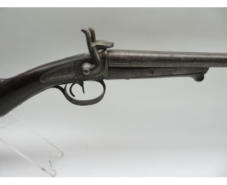 A 20 BORE D.B. FRENCH PIN-FIRE SHOTGUN, LOMBEZ, CIRCA 1870 with twist sighted barrels, rounded rotary underlever action, sign