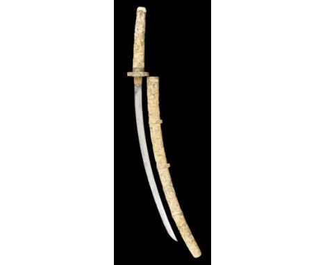 ˜A JAPANESE IVORY SWORD (TACHI), MEIJI PERIOD the blade shinogi-zukuri, strong koshi-zori, iori-mune and o-kissaki (poor cond