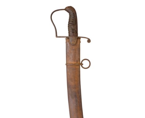 A 1796 PATTERN LIGHT CAVALRY TROOPER'S SWORD, of regulation type, with curved blade, stirrup hilt, wire-bound leather covered