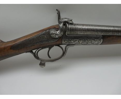 A 14 BORE D.B. BELGIAN PIN-FIRE SHOTGUN BY E. BERNARD, LIÈGE PROOF, NO. 9556, CIRCA 1855 with twist sighted barrels, signed i