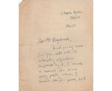  MURDOCH IRIS: (1919-1999) Irish-born Writer and Philosopher. A.L.S., Iris Murdoch, two pages, 8vo, Steeple Aston, Oxford, 15