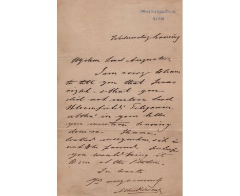 EDWARD VII: (1841-1910) King of the United Kingdom 1901-10. A.L.S., Albert Edward, as Prince of Wales, one page, 8vo, Palais 