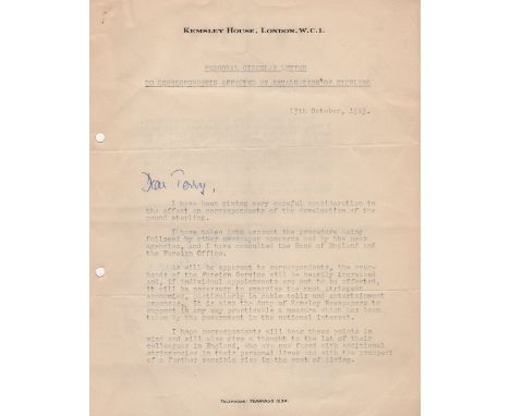  FLEMING IAN: (1908-1964) British Author, creator of the secret agent James Bond. T.L.S., Ian Fleming, with holograph salutat