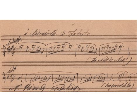  RIMSKY-KORSAKOV NIKOLAI: (1844-1908) Russian Composer. A fine pair of A.M.Qs.S., N. Rimsky-Korsakov, one page, manuscript pa