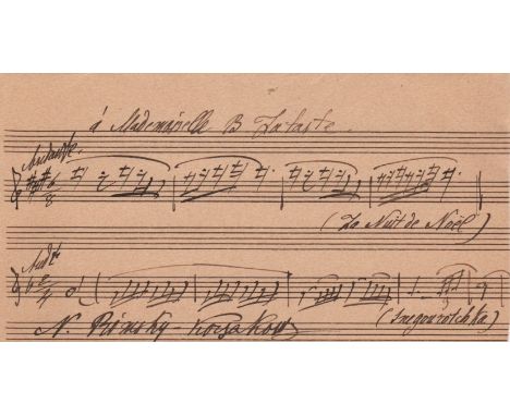  RIMSKY-KORSAKOV NIKOLAI: (1844-1908) Russian Composer. A fine pair of A.M.Qs.S., N. Rimsky-Korsakov, one page, manuscript pa