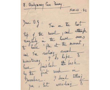  DU MAURIER DAPHNE: (1907-1989) British Author. A good A.L.S., Daphne, three pages, 8vo, Fowey, Cornwall, 12th November 1942,